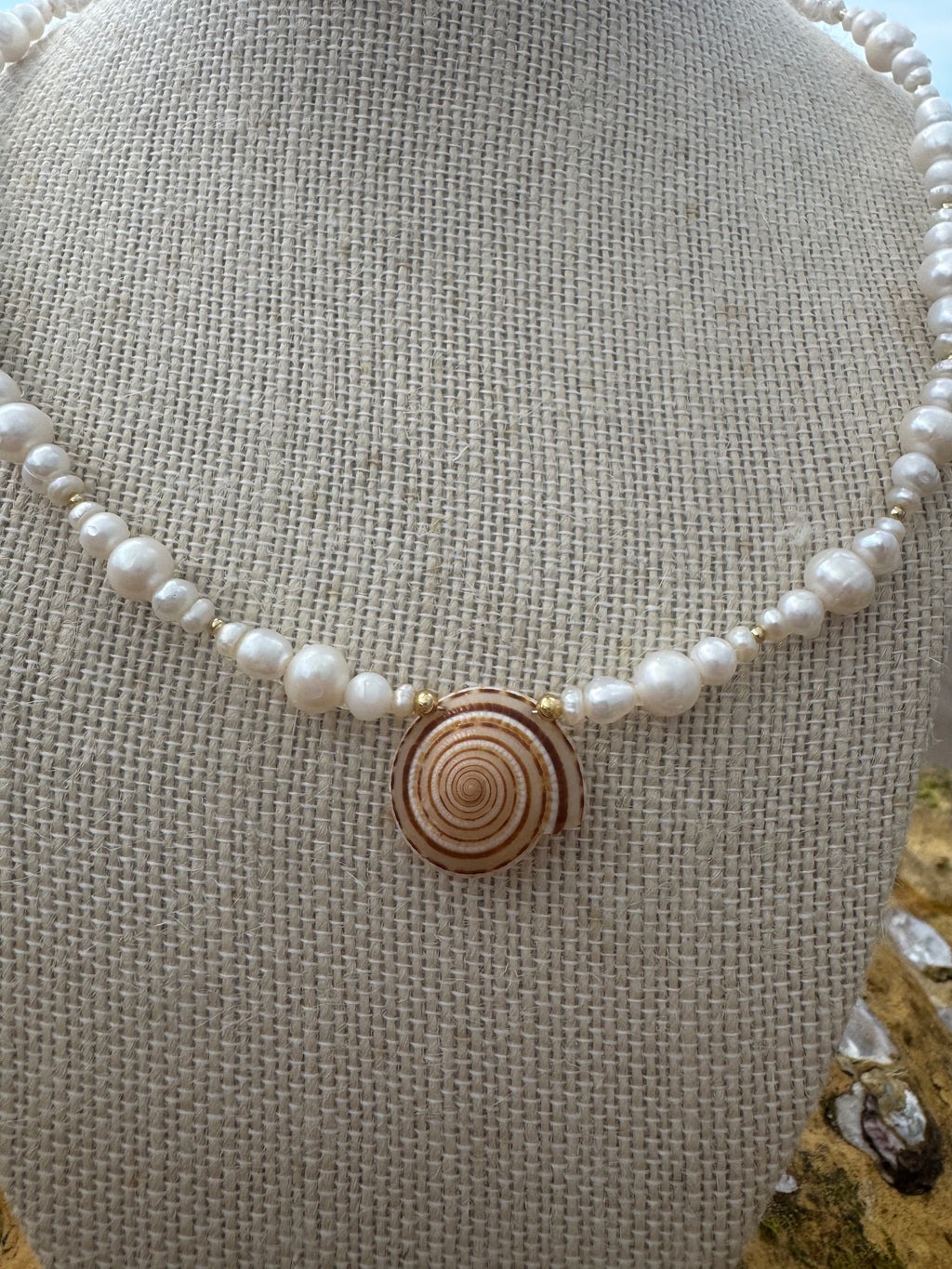 Spiral sun shell pearl choker