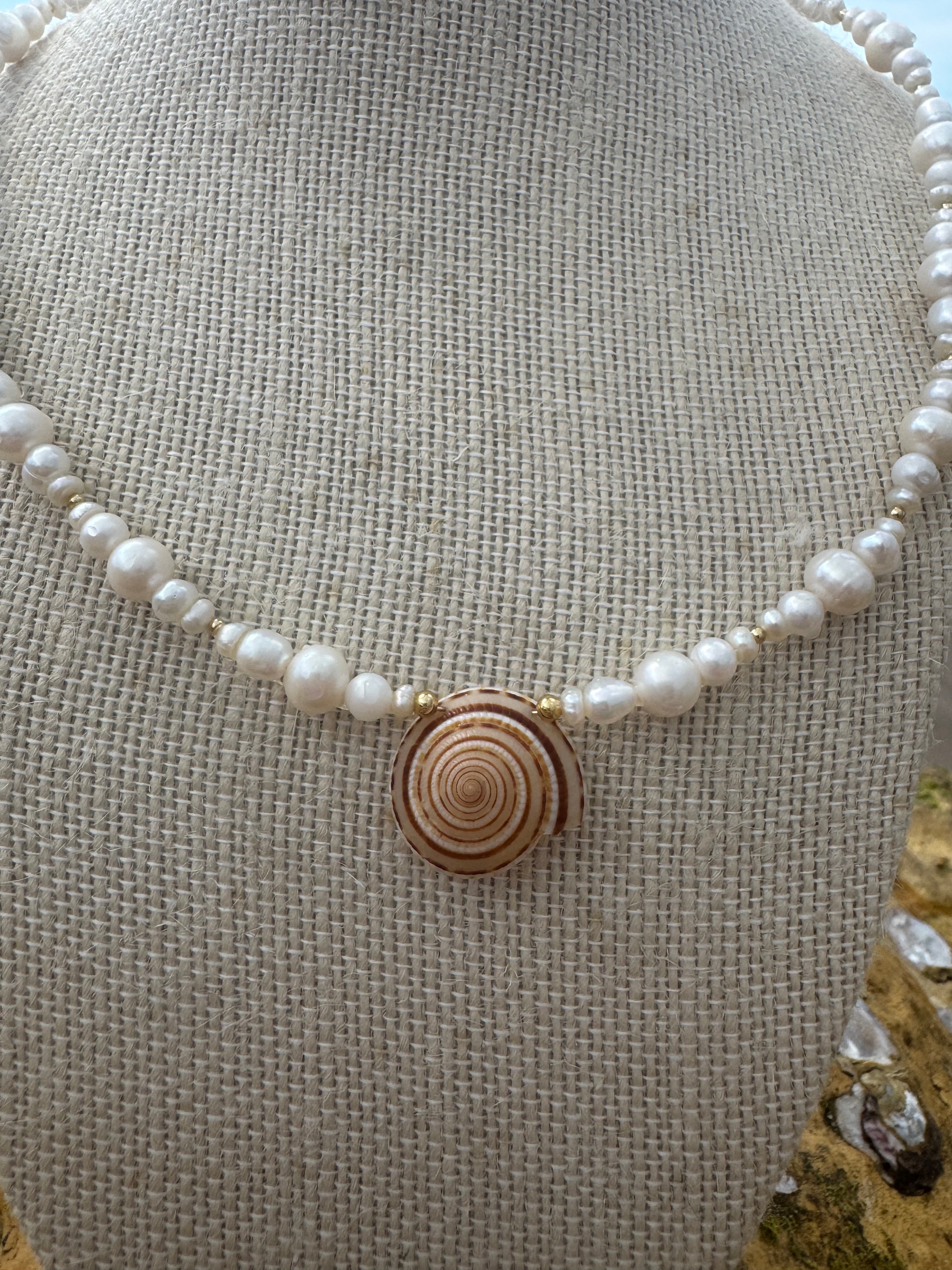 Spiral sun shell pearl choker