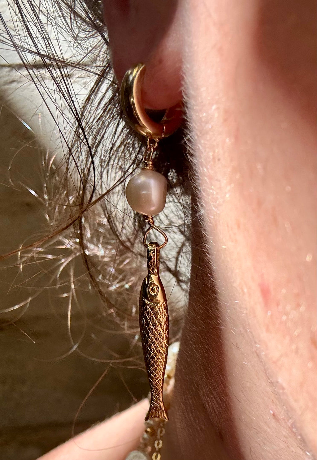 Gold and silver fishy pearl earrings