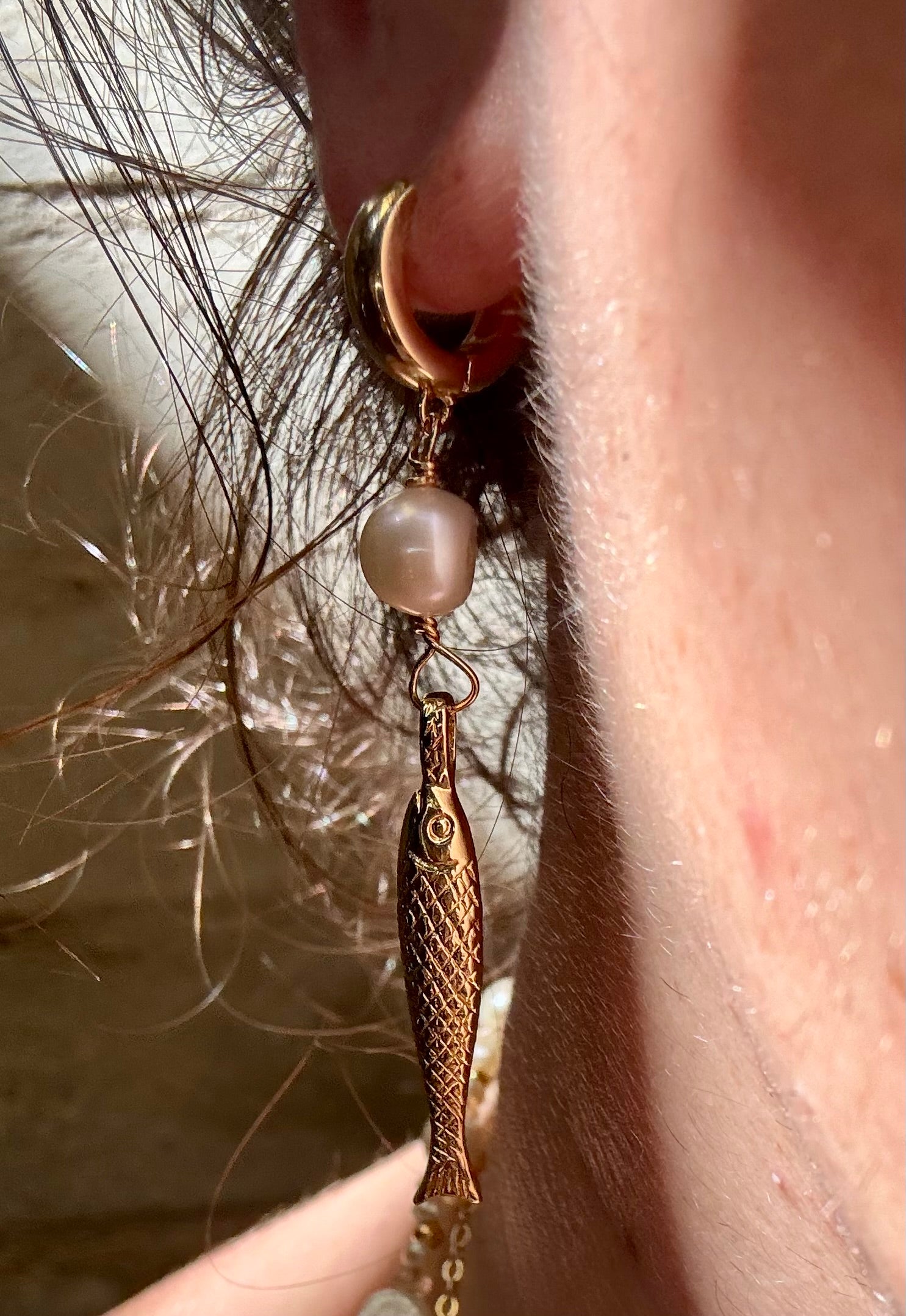 Gold and silver fishy pearl earrings