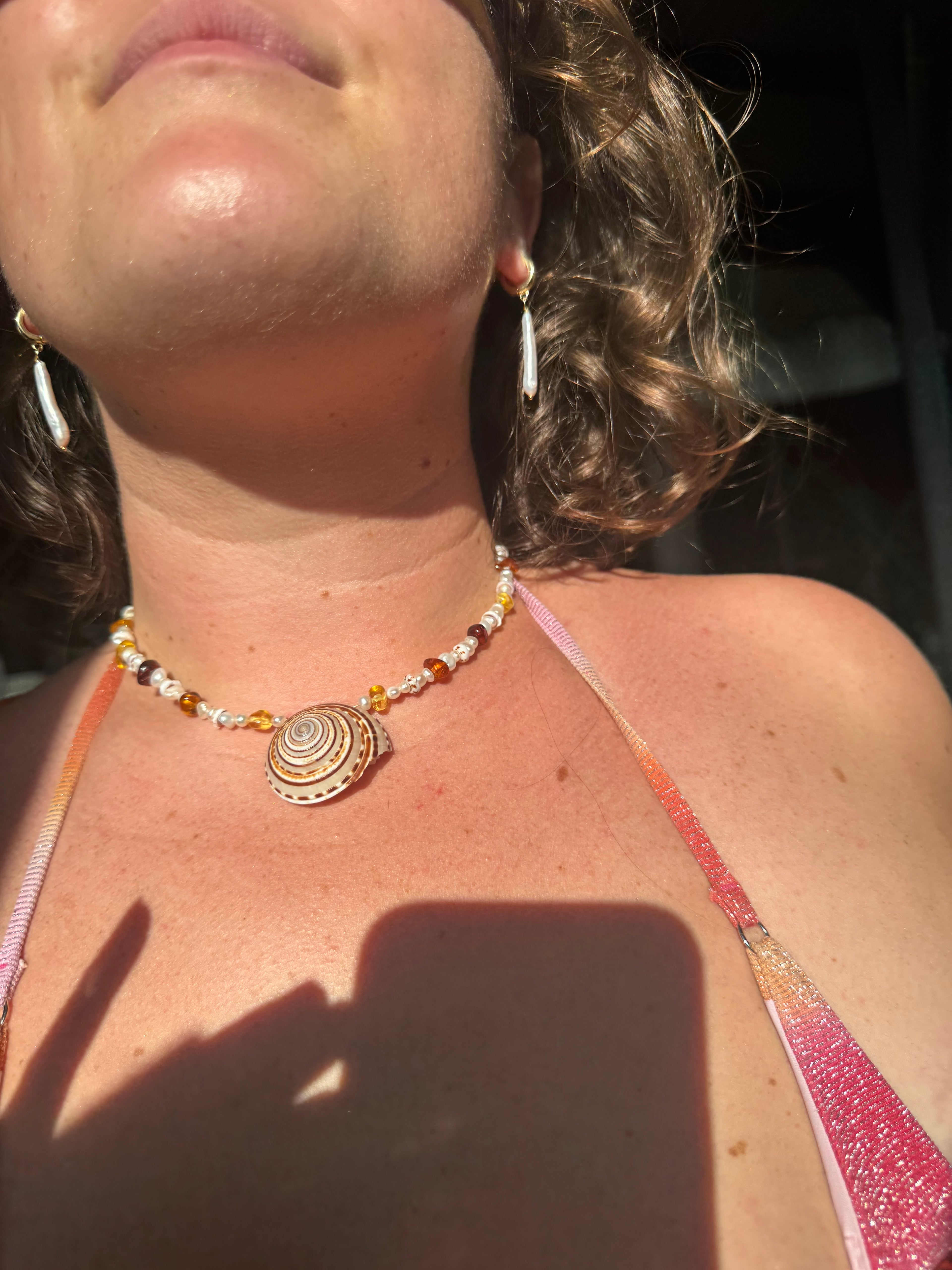 Spiral sun shell pearl choker