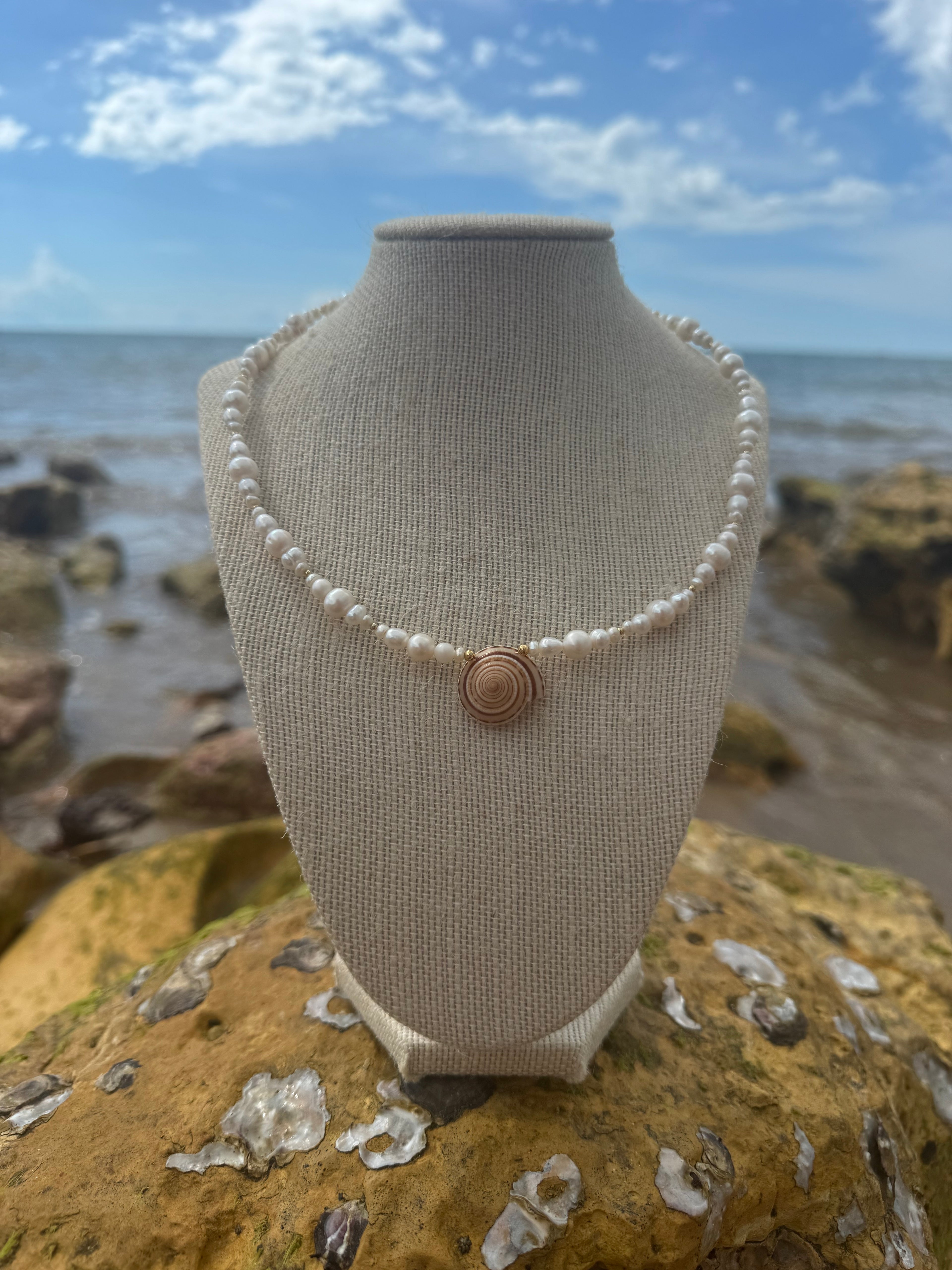 Spiral sun shell pearl choker