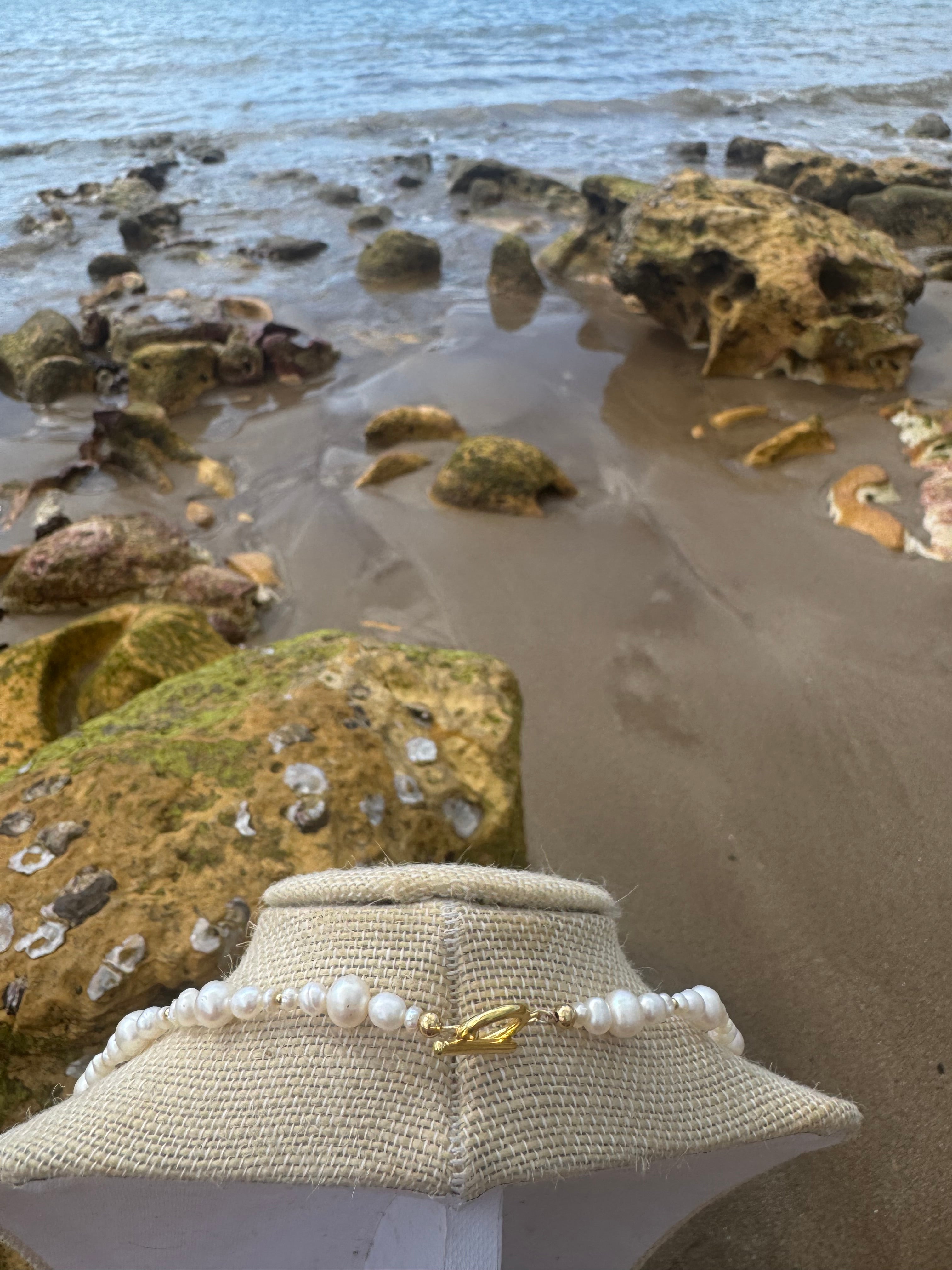 Spiral sun shell pearl choker