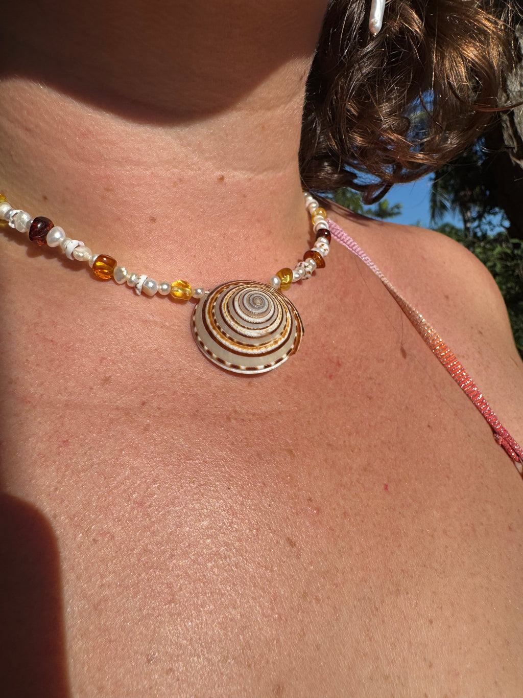 Spiral sun shell pearl choker