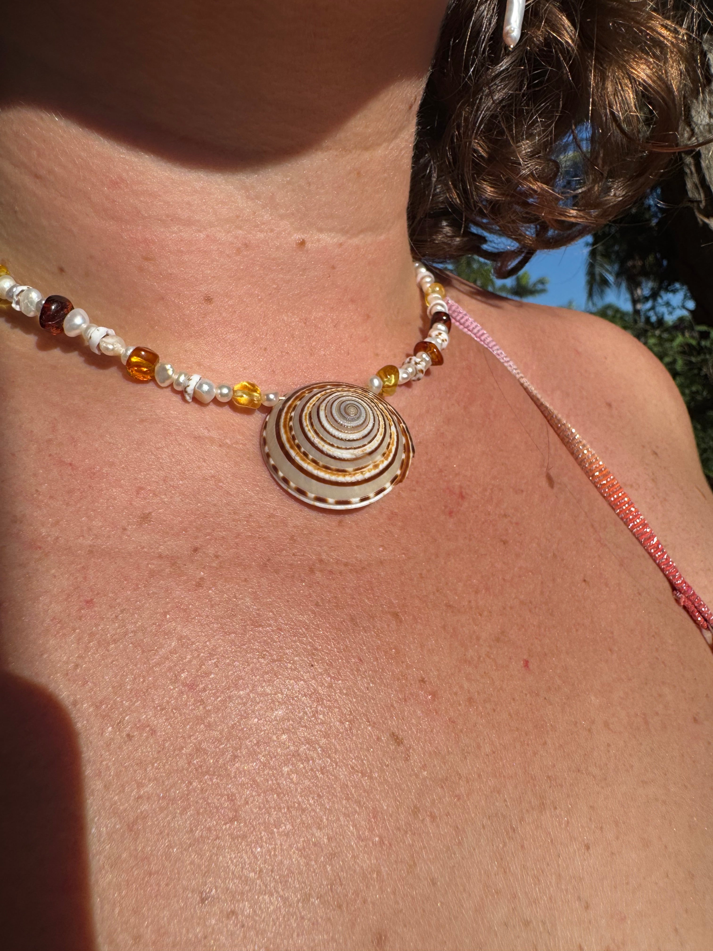 Spiral sun shell pearl choker