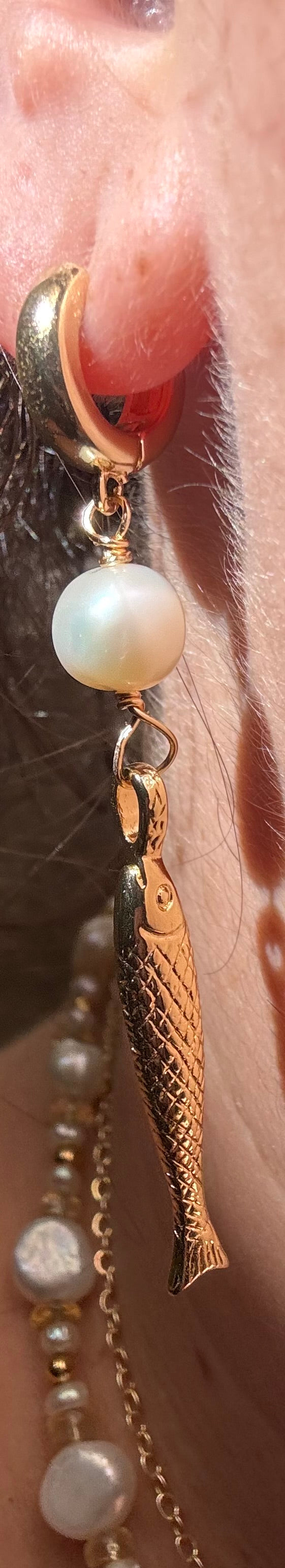 Gold and silver fishy pearl earrings