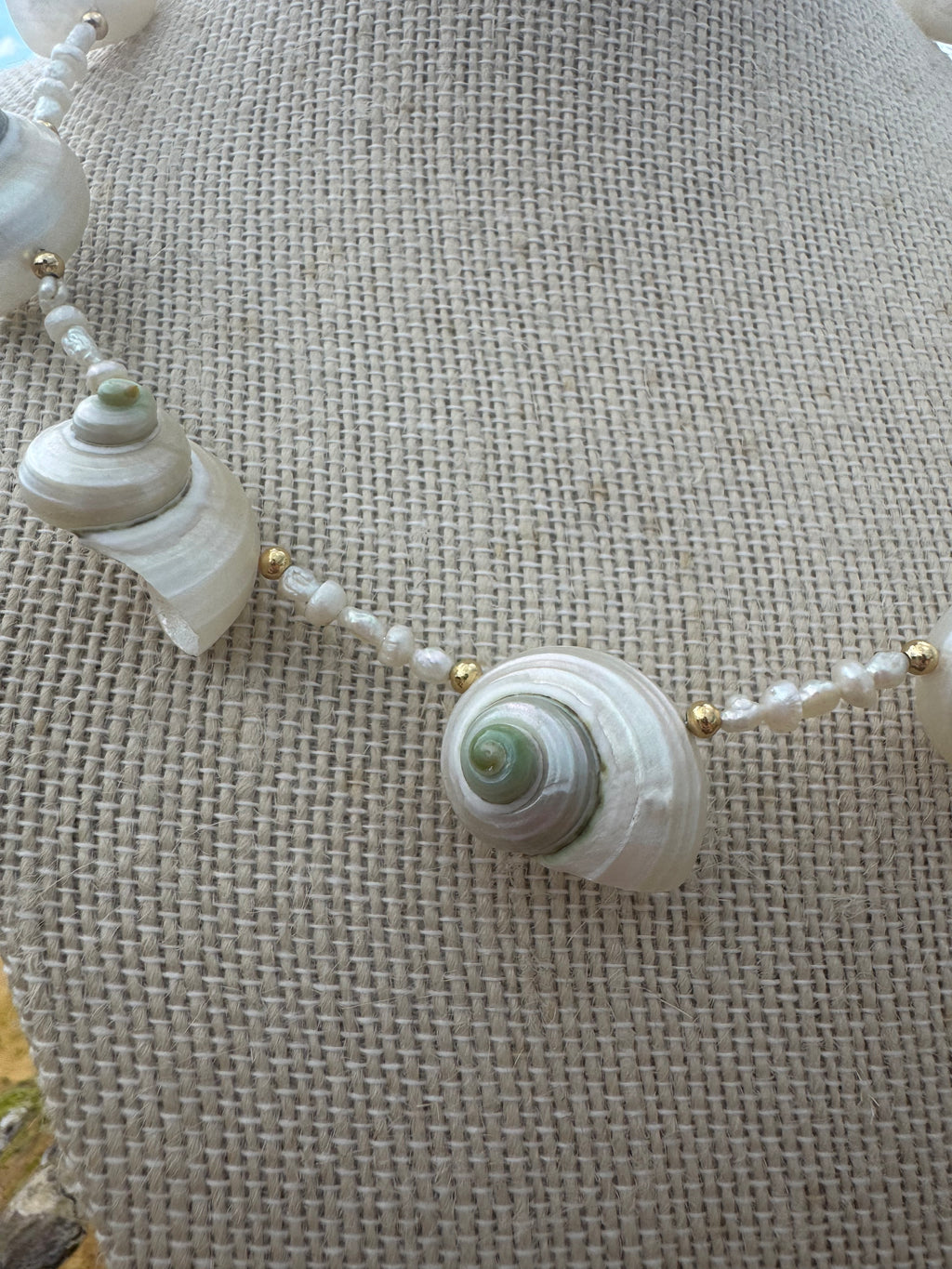Iridescent turban shell choker