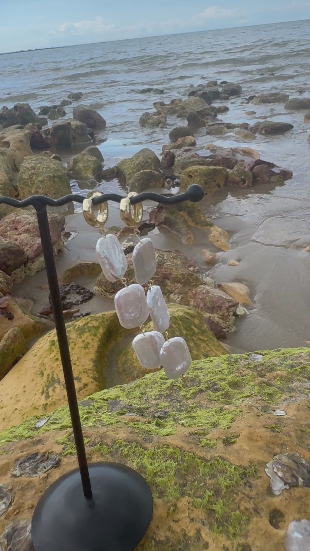 Triple rectangle pearl drop earrings