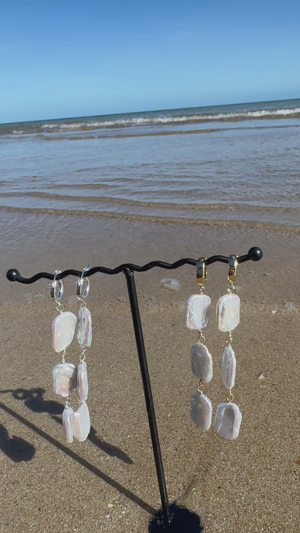 The Savannah triple rectangle pearl earrings