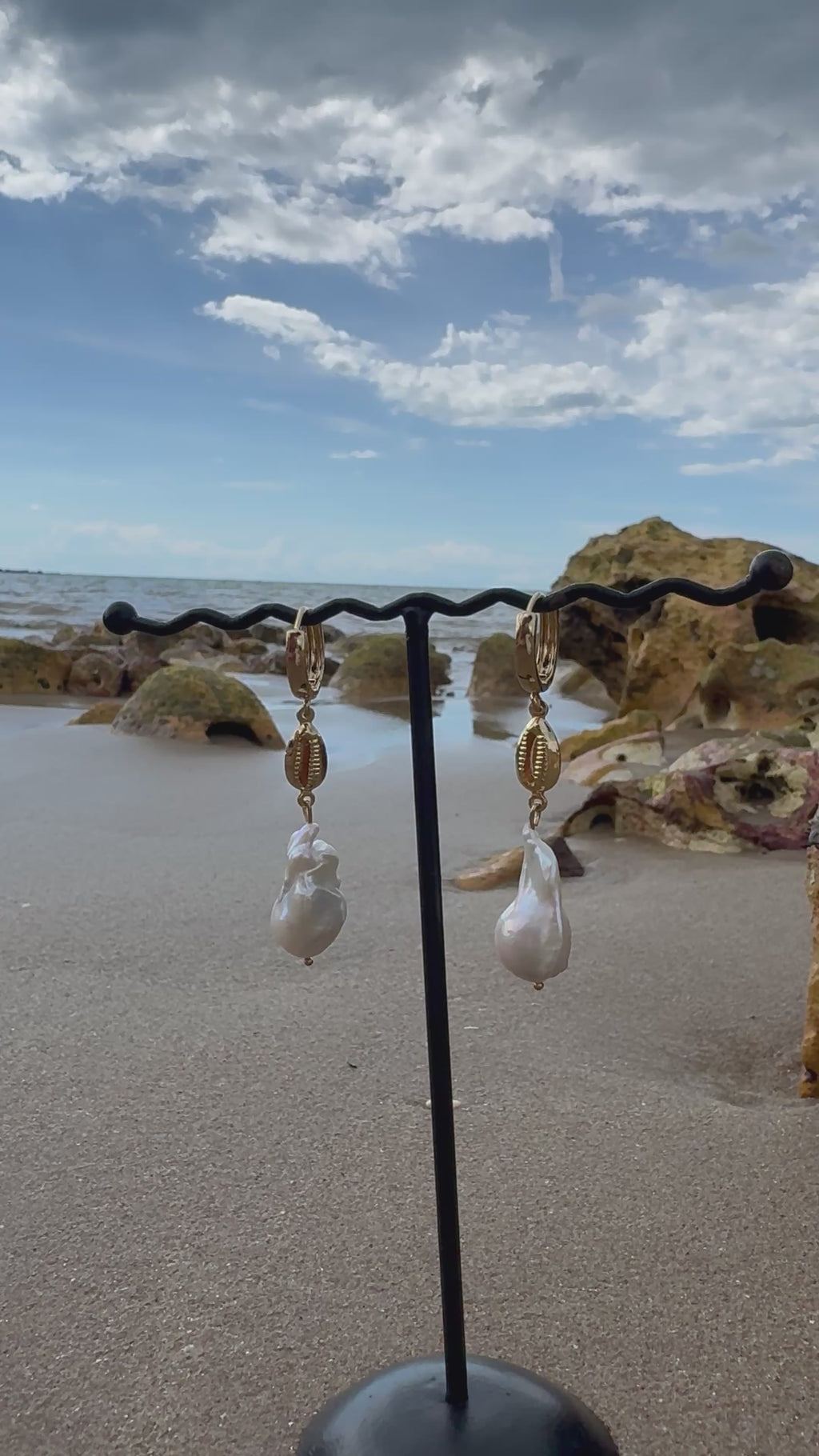 Baroque cowrie gold earrings