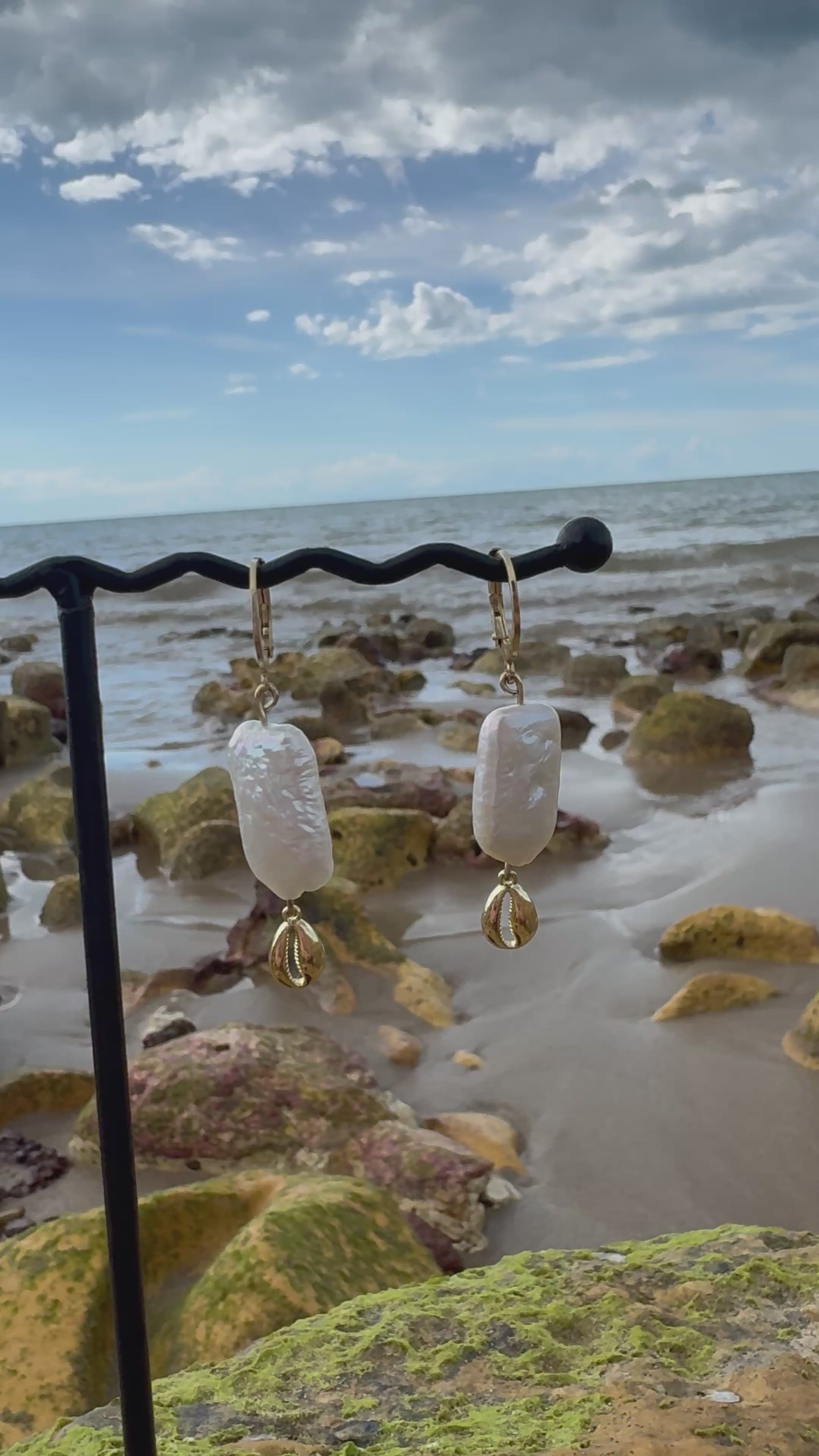 Cowrie charm pearl earrings