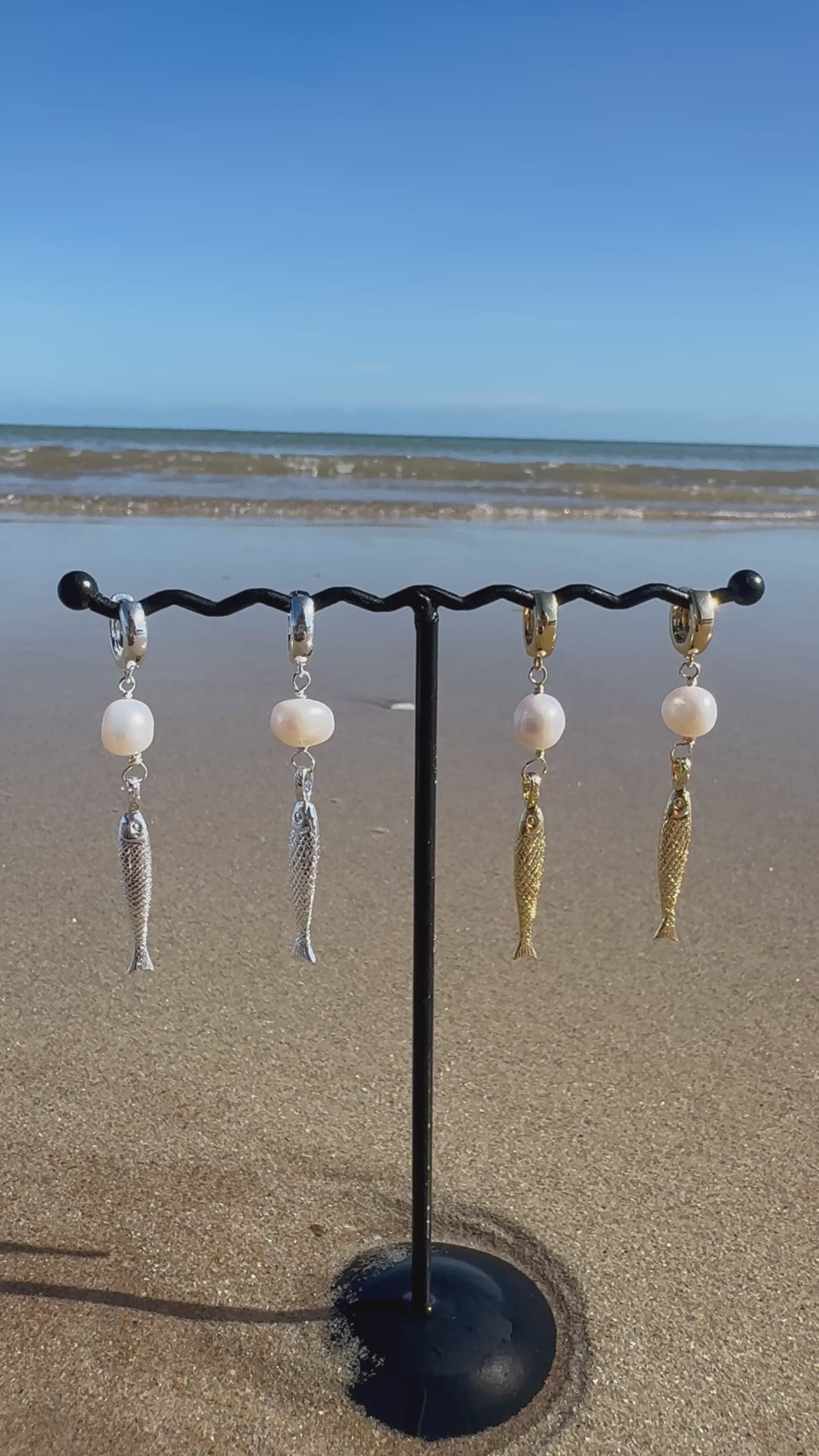 Gold and silver fishy pearl earrings